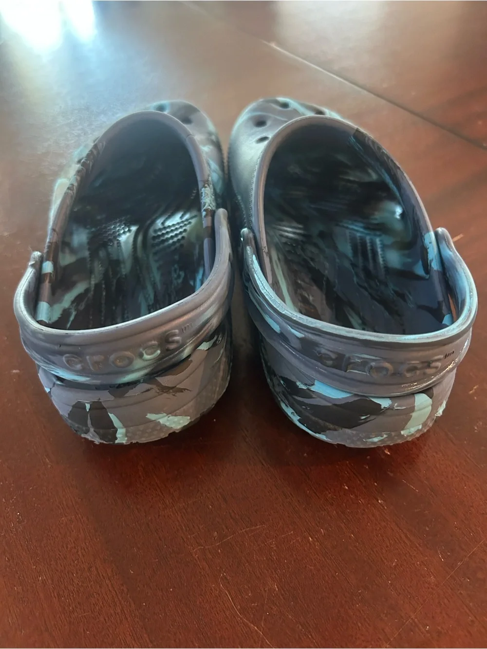 CROCS Kids Blue Clog Sandals with Aqua Camouflage Accents